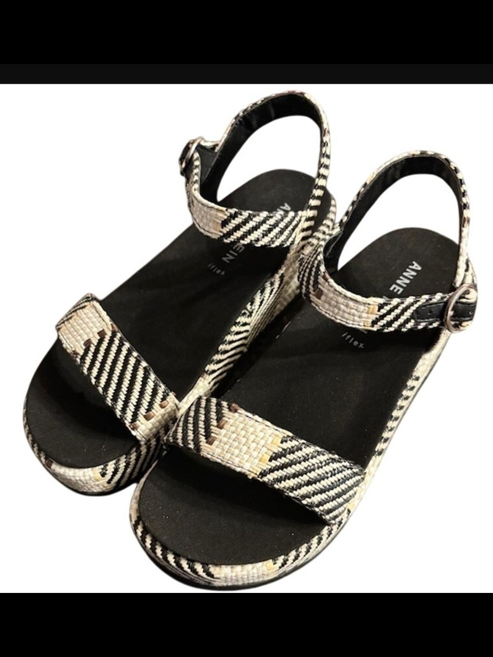 Anne Klein Black & White Woven Ankle-Strap Sandals
